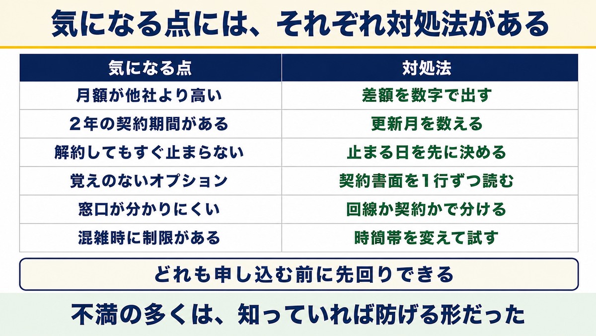 気になる点と対処法の一覧