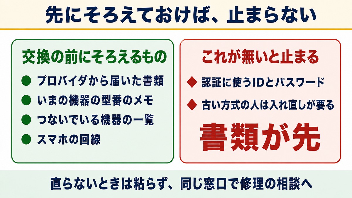 交換の前にそろえておくもの